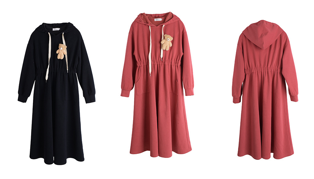 大きいサイズ レディース フード付きベアーマスコット厚手スウェットワンピース LL 3L 4L 5L