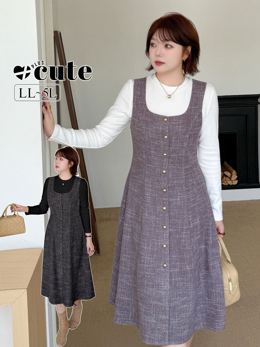 大きいサイズ レディース エレガントツーピースセット（ボトムシャツ+サスペンダーワンピース） LL 3L 4L 5L