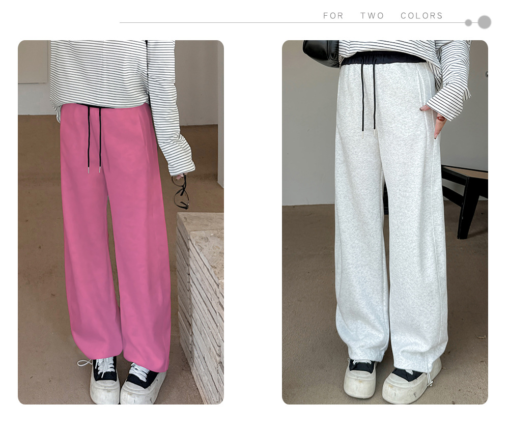 大きいサイズ レディース ニットコントラストウエストバンドストレートカジュアルパンツ LL 3L 4L 5L