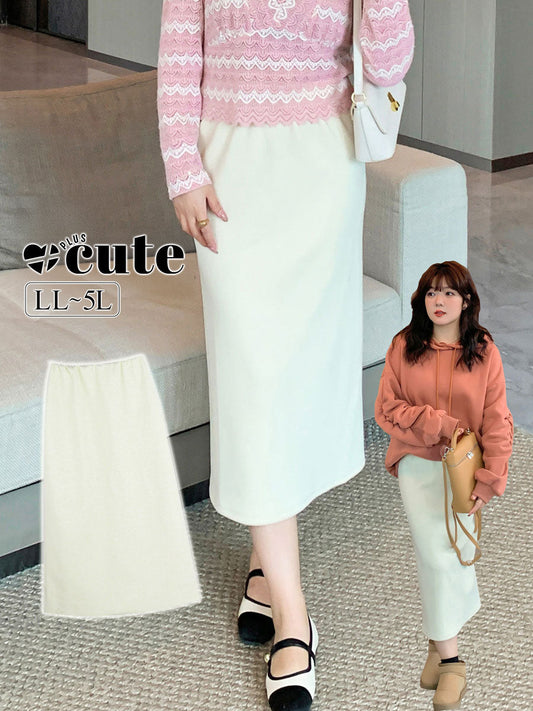 大きいサイズ レディース ストレートチューブミルキーホワイトロングスカート LL 3L 4L 5L