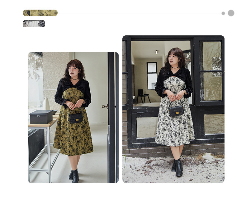 大きいサイズ レディース エレガントベルベットリボンプリントワンピース LL 3L 4L 5L