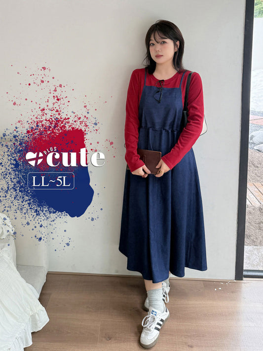 大きいサイズ レディース  フェイクツーピースワンピース（ニットインナー+デニムジャンパースカート） LL 3L 4L 5L