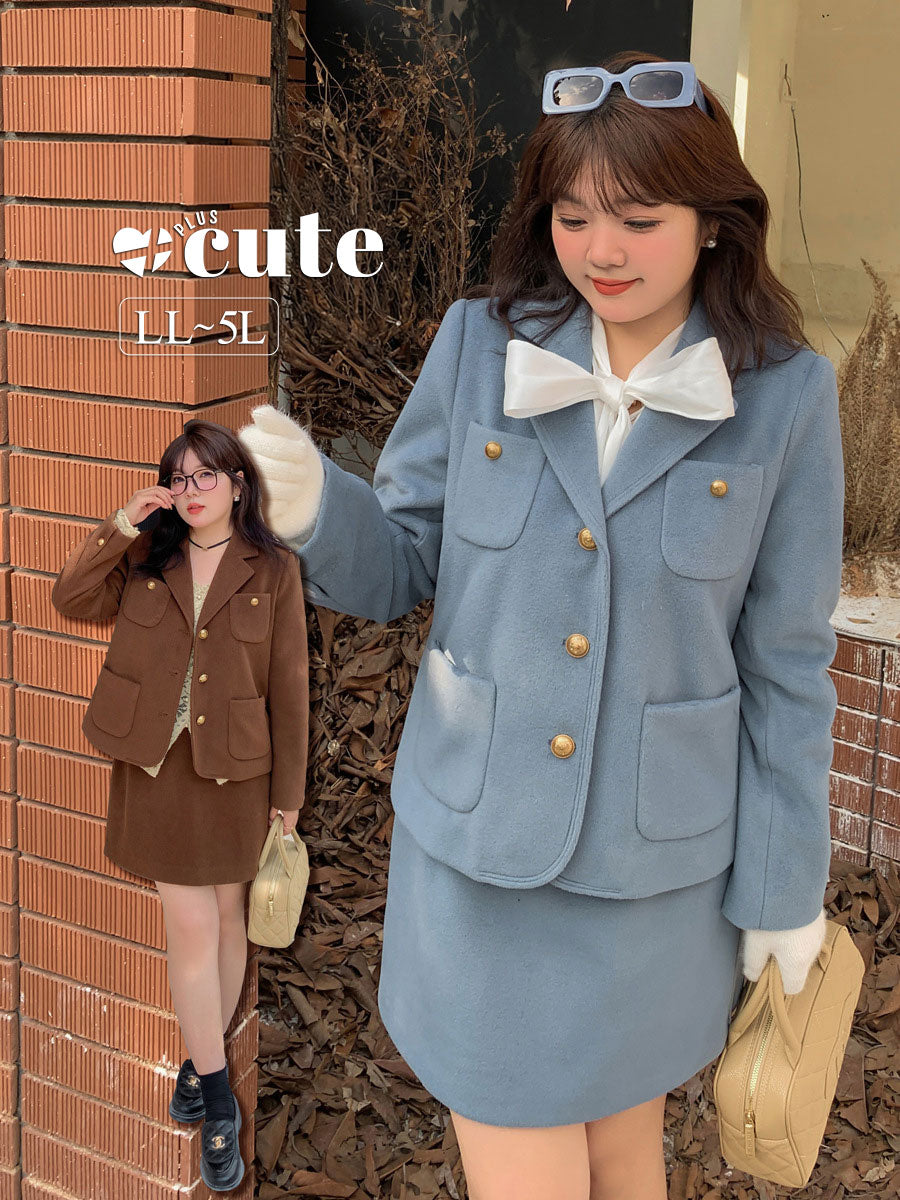 大きいサイズ レディース エレガント厚手セットアップスーツ（ジャケット+スカート） LL 3L 4L 5L