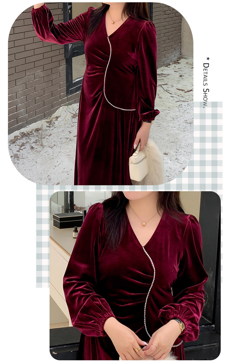 大きいサイズ レディース Vネックラインストーン装飾エレガントベルベットワンピース LL 3L 4L 5L