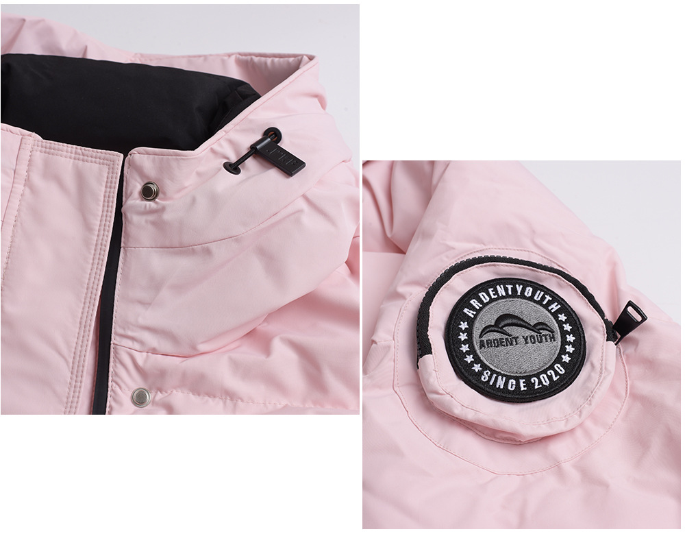 大きいサイズ レディース フード付きロゴ刺繍ワッペンミドル丈ダックダウンジャケット LL 3L