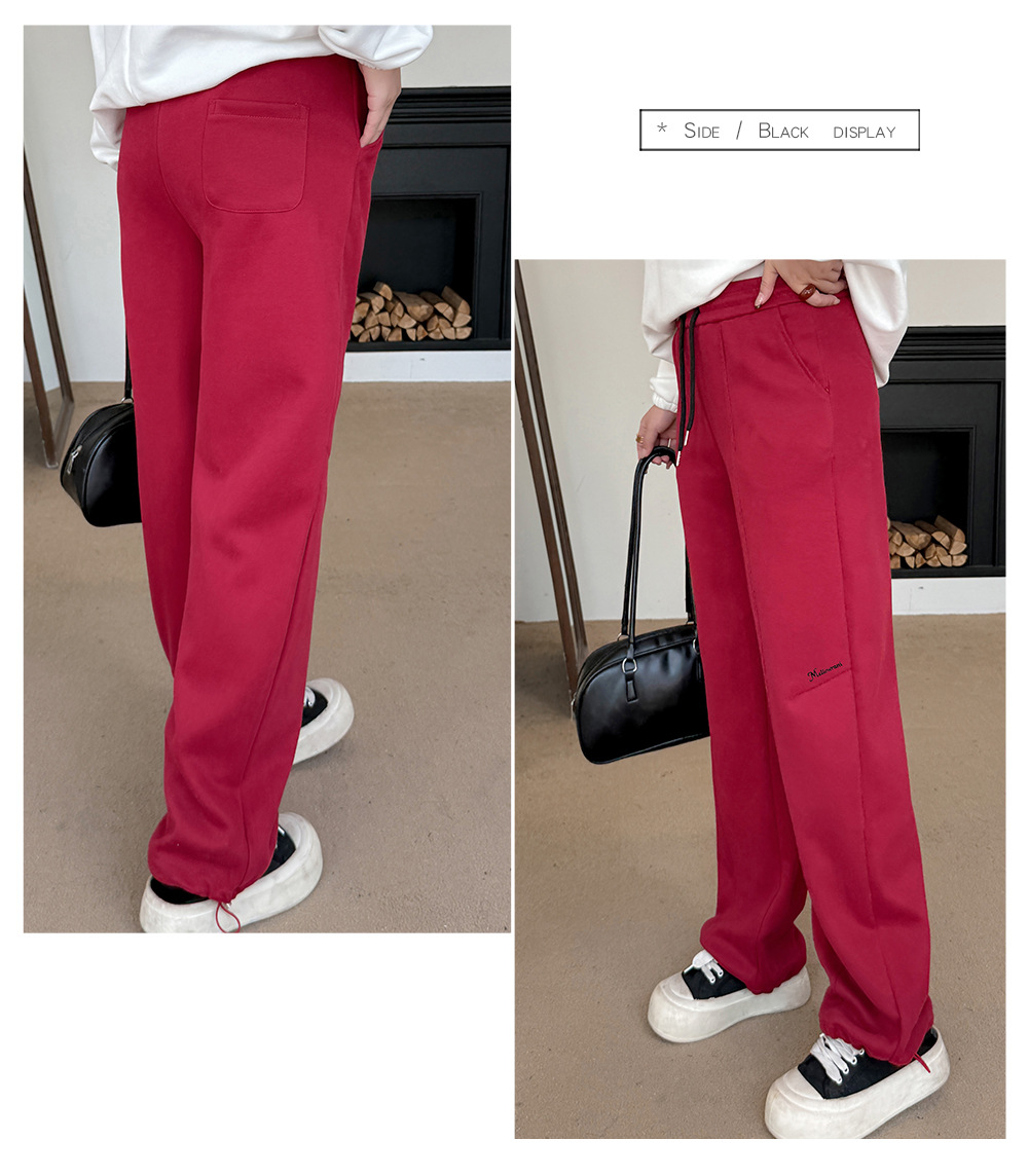 大きいサイズ レディース 刺繍ロゴニットカジュアルストレートパンツ LL 3L 4L 5L