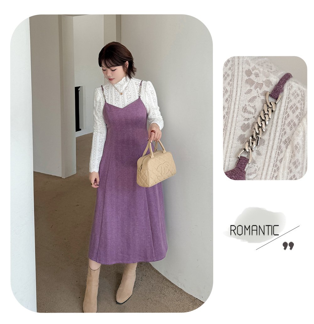 大きいサイズ レディース ツーピースセット（レーストップス+スリップワンピース） LL 3L 4L 5L