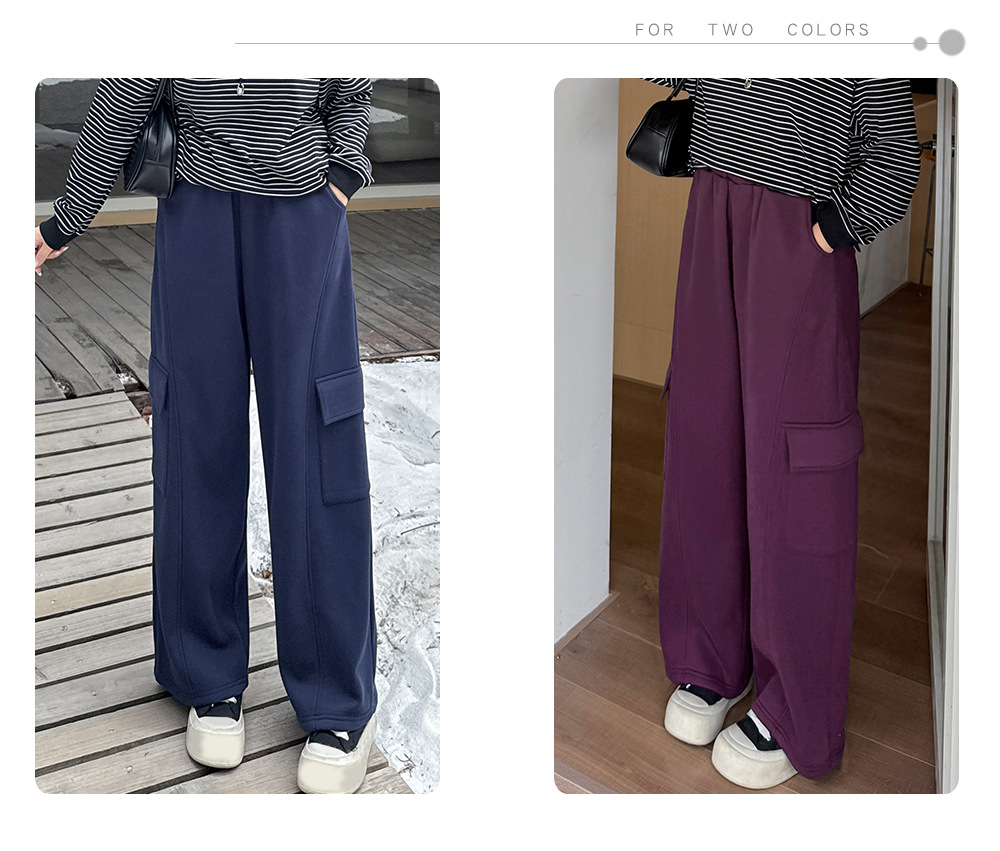 大きいサイズ レディース ニットフリース裏地ワイドレッグカーゴパンツ LL 3L 4L 5L