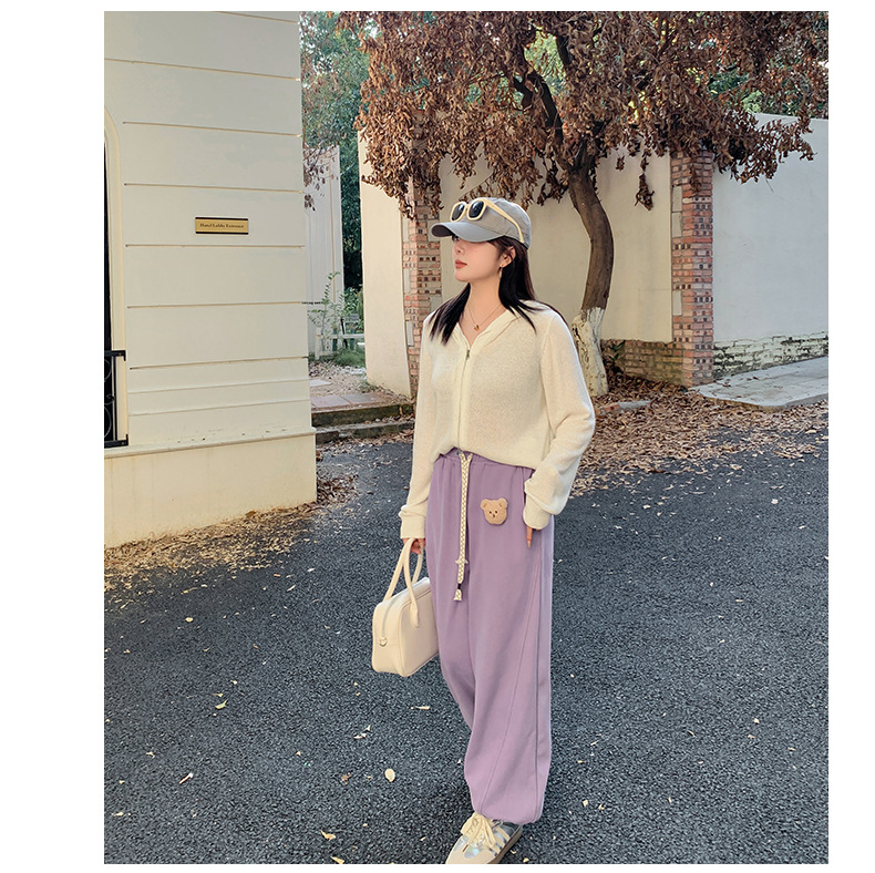 大きいサイズ レディース くまのマスコット付きルーズフリースカジュアルパンツ LL 3L 4L 5L