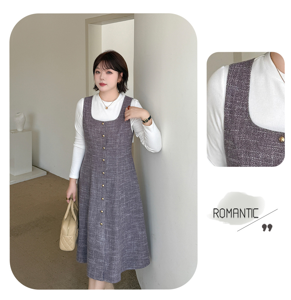 大きいサイズ レディース エレガントツーピースセット（ボトムシャツ+サスペンダーワンピース） LL 3L 4L 5L