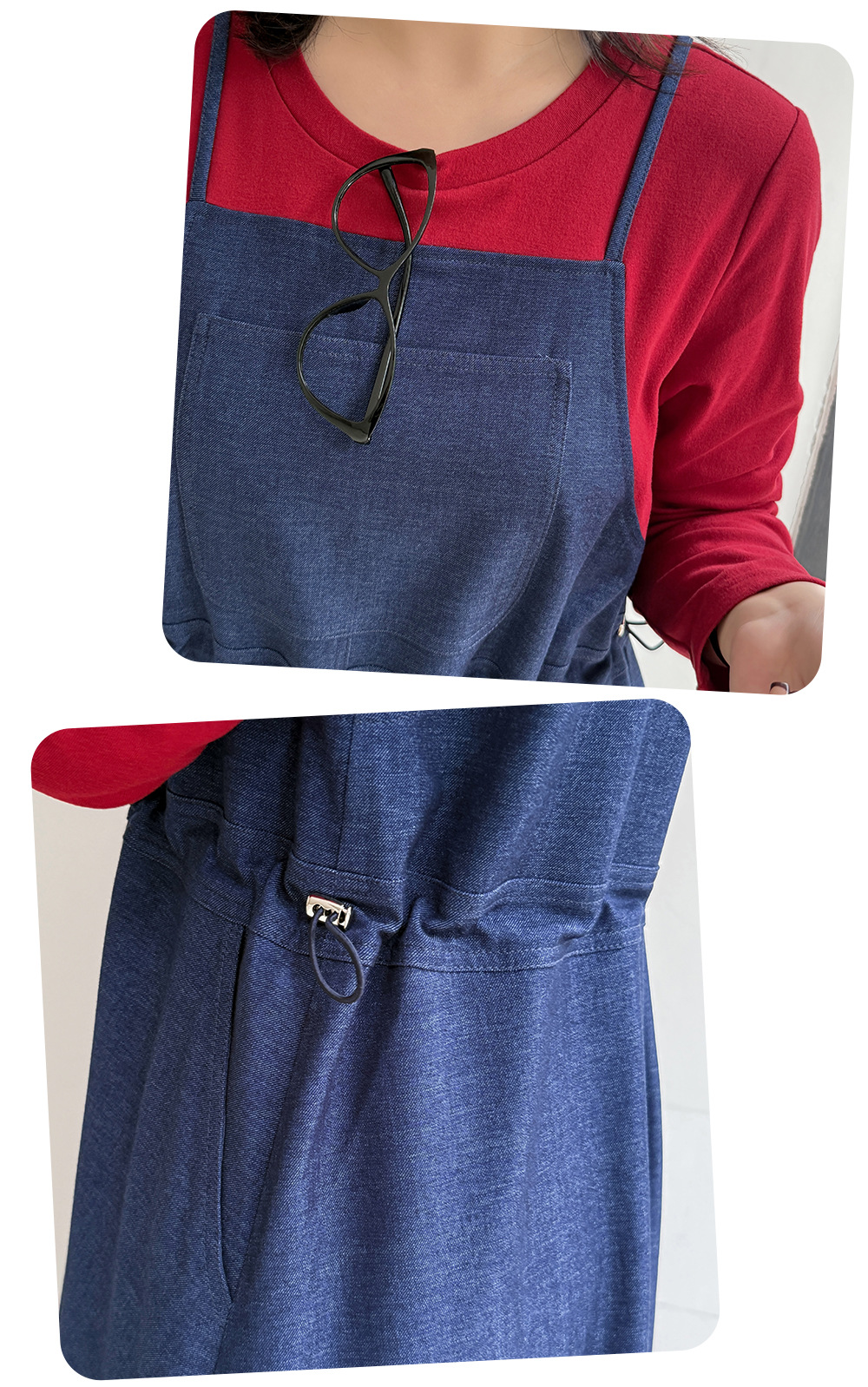 大きいサイズ レディース  フェイクツーピースワンピース（ニットインナー+デニムジャンパースカート） LL 3L 4L 5L