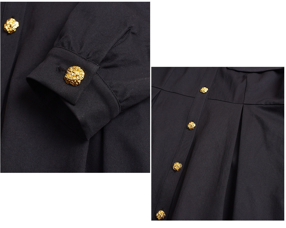 大きいサイズ レディース ビックラペルボタンダウンブラックワンピース（ベルト別売） LL 3L 4L 5L