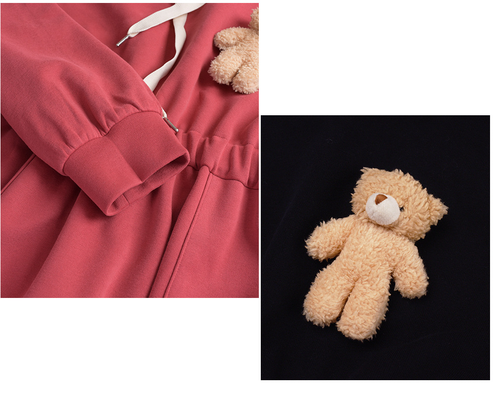 大きいサイズ レディース フード付きベアーマスコット厚手スウェットワンピース LL 3L 4L 5L