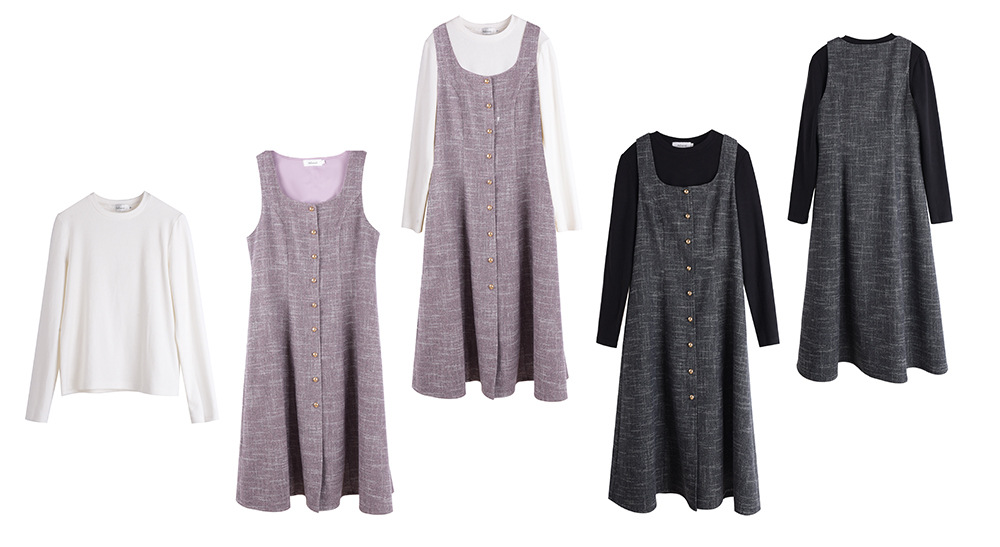 大きいサイズ レディース エレガントツーピースセット（ボトムシャツ+サスペンダーワンピース） LL 3L 4L 5L