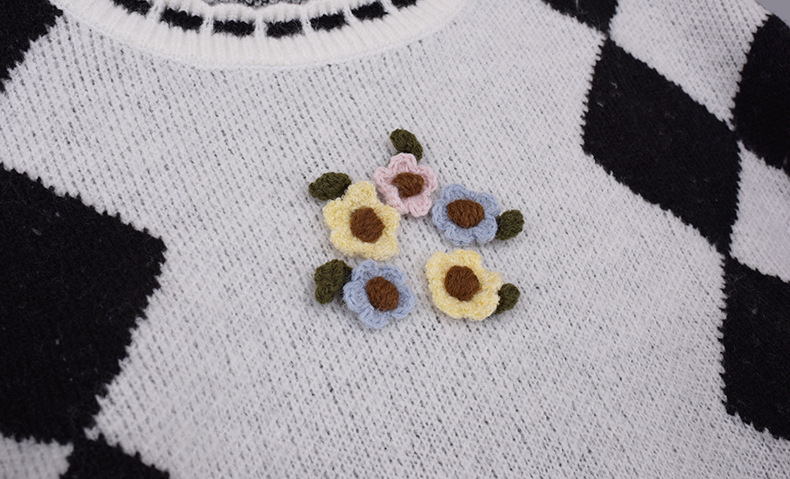 大きいサイズ レディース ラウンドネックレトロ小花ダイヤ柄プルオーバーセーター LL 3L 4L