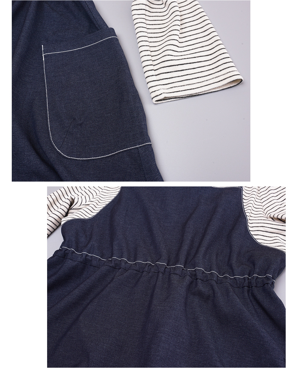 大きいサイズ レディース フェイクツーピースワンピース（ストライプシャツ＋デニムワンピース） LL 3L 4L 5L