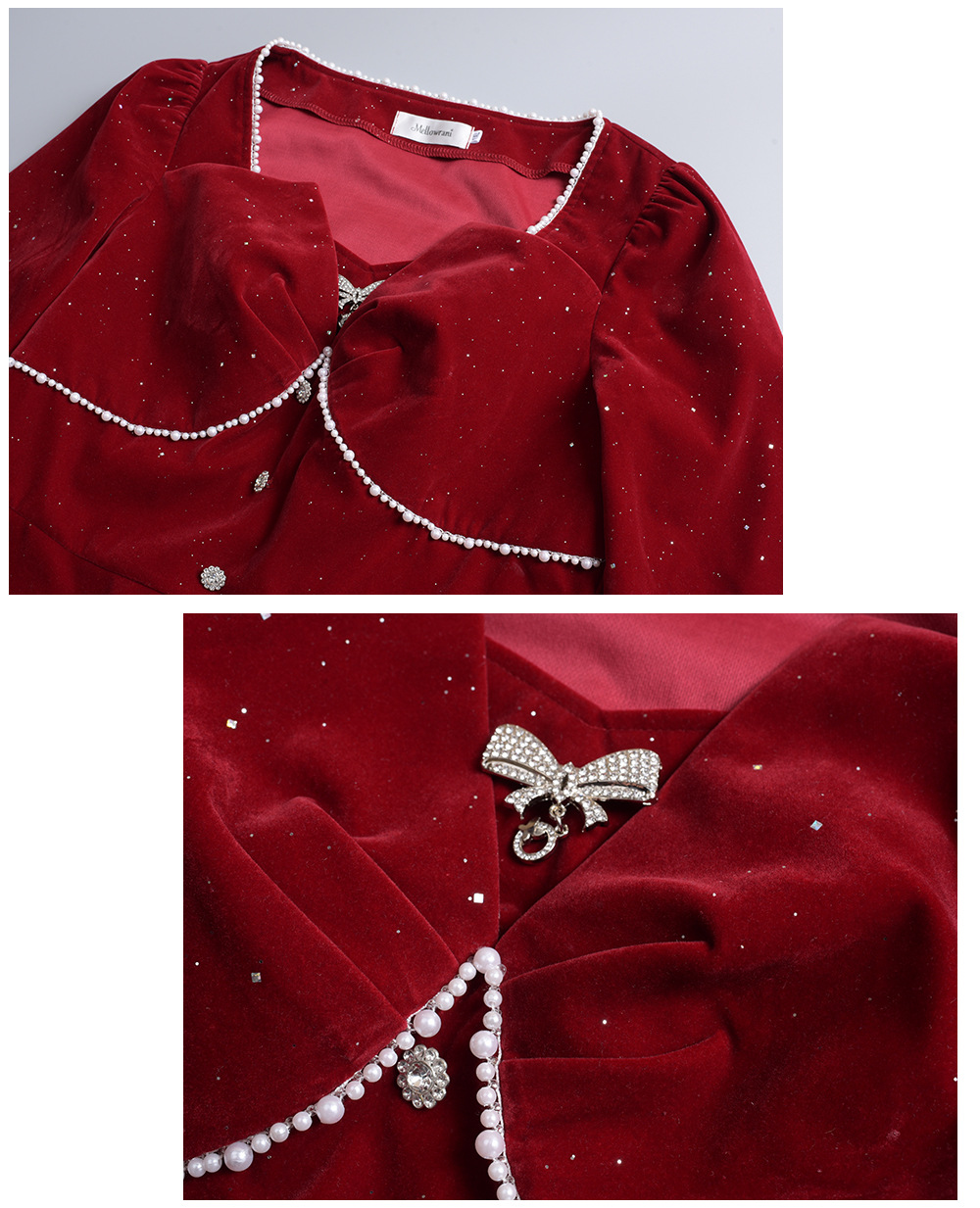 大きいサイズ レディース スクエアネックリボンビーズスパンコールベルベットワンピース LL 3L 4L 5L