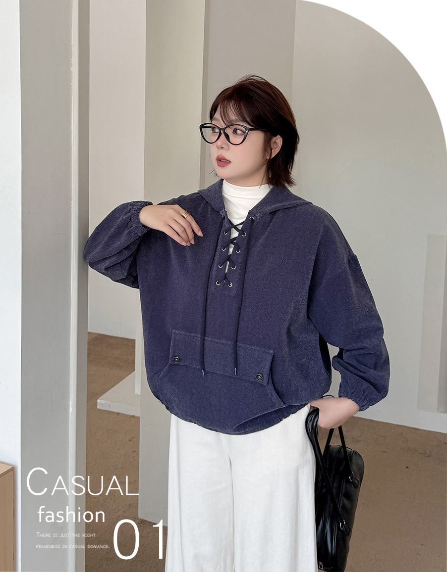 大きいサイズ レディース フード付きドローストリング厚手スウェットパーカー LL 3L 4L 5L