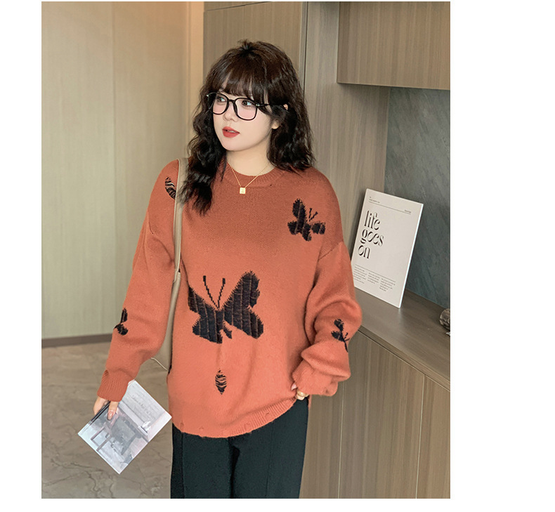 大きいサイズ レディース バタフライ柄コントラストカラーセーター LL 3L 4L