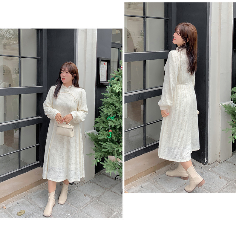 大きいサイズ レディース チャイナ風レトロ花柄ビーズボタンレースワンピース LL 3L 4L 5L