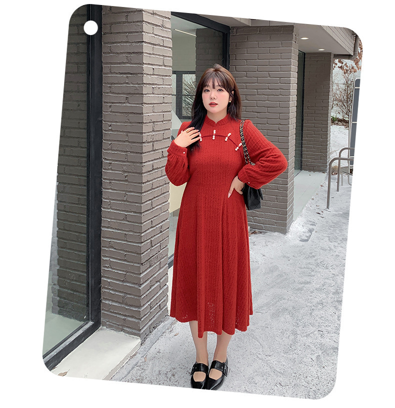 大きいサイズ レディース チャイナ風レトロ花柄ビーズボタンレースワンピース LL 3L 4L 5L