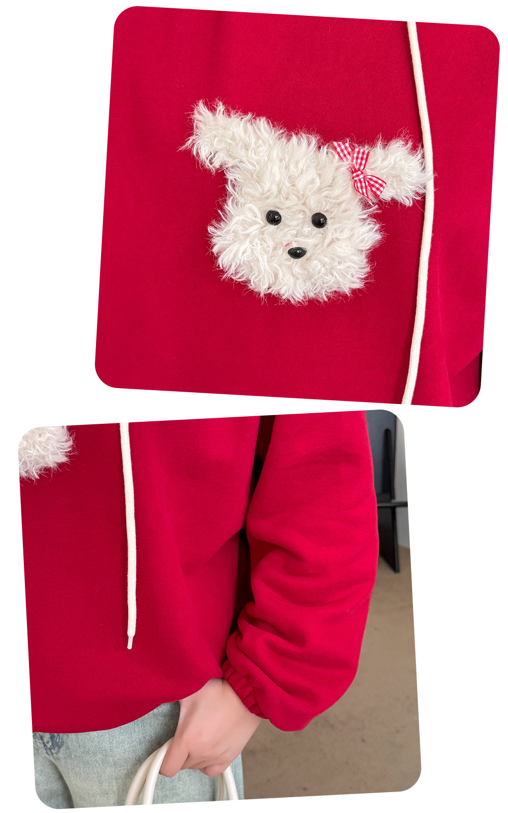 大きいサイズ レディース ふわふわ小犬厚手ニットスウェットパーカー LL 3L 4L 5L