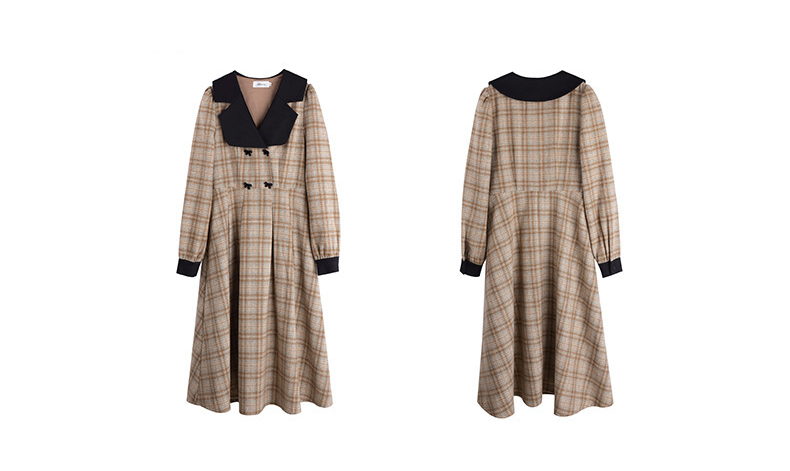 大きいサイズ レディース ブラックラペルフロックリボンチェック柄プリーツワンピース LL 3L 4L 5L