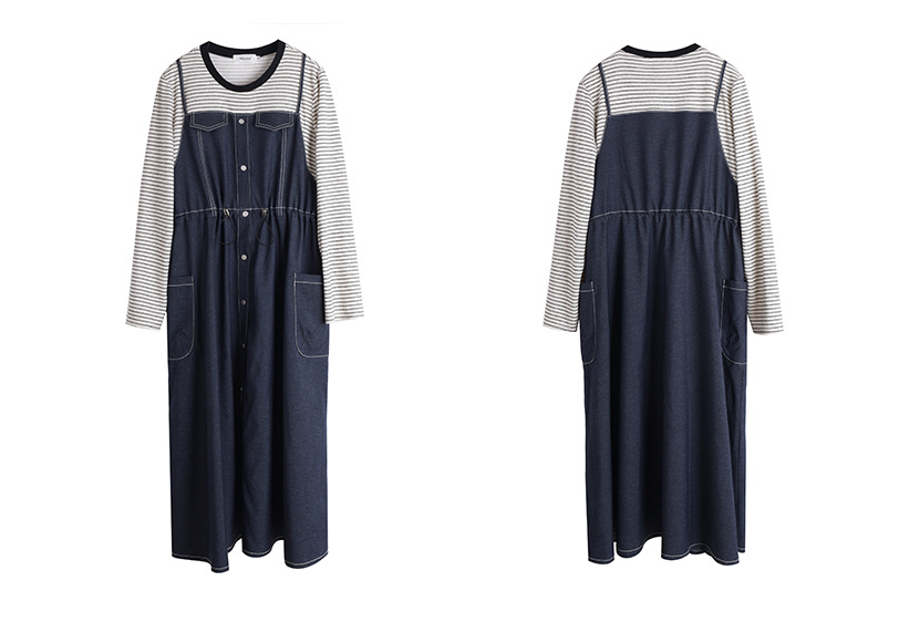 大きいサイズ レディース フェイクツーピースワンピース（ストライプシャツ＋デニムワンピース） LL 3L 4L 5L