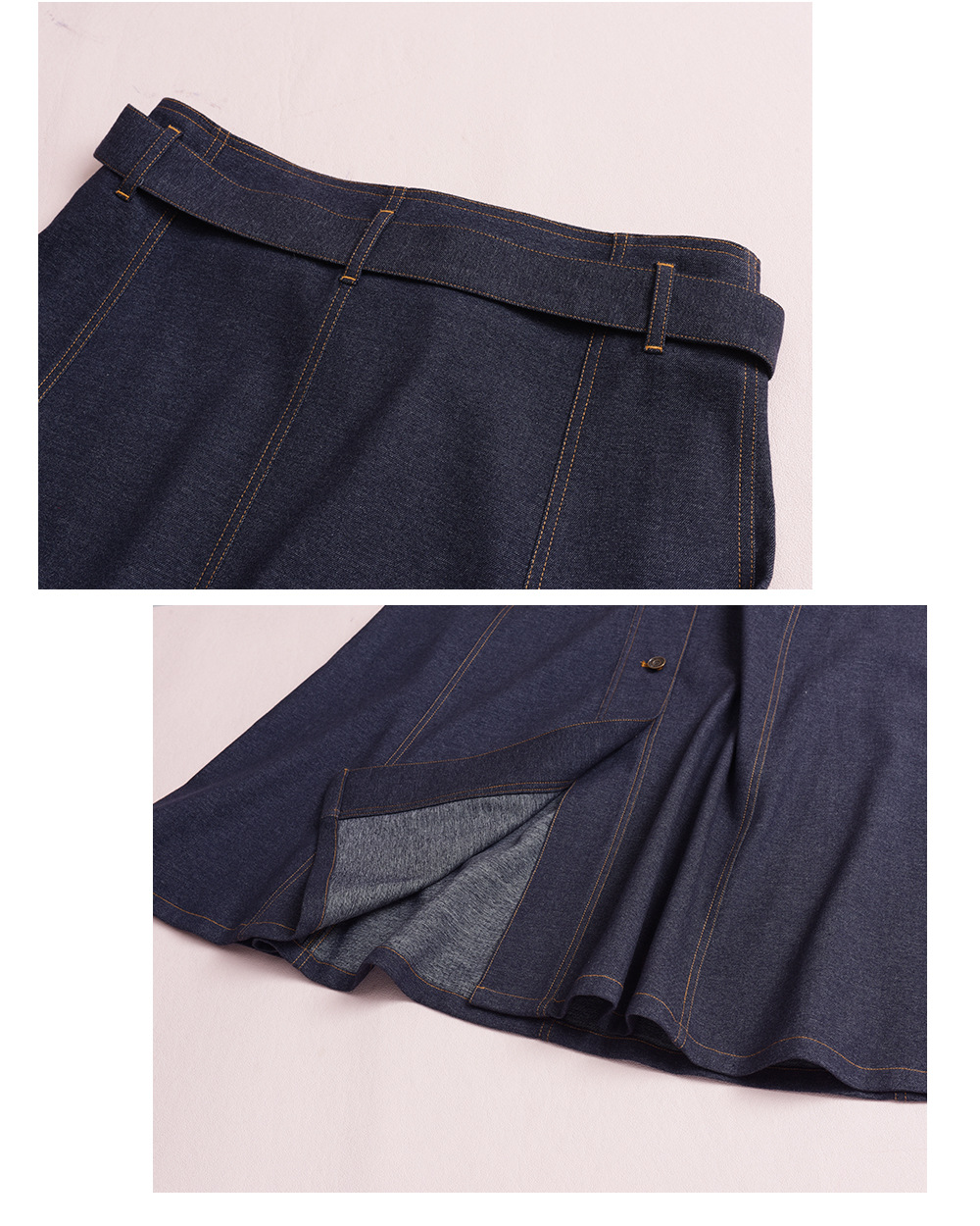 大きいサイズ レディース 起毛フェイクデニムベルト付ボタンダウンロングスカート LL 3L 4L 5L