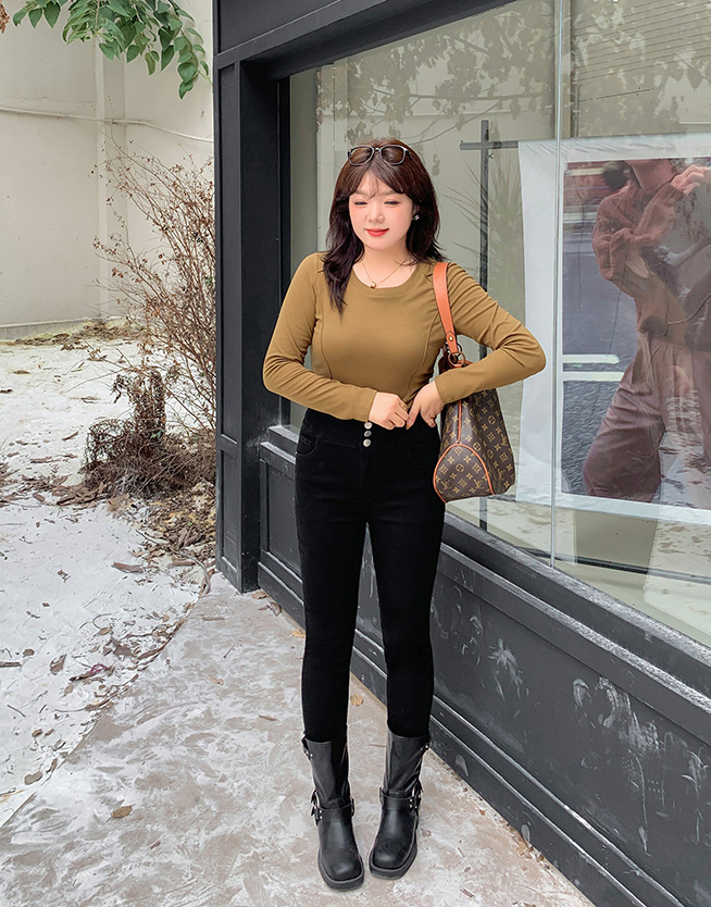 大きいサイズ レディース ハイウエストタイトブラック厚手デニムパンツ LL 3L 4L 5L