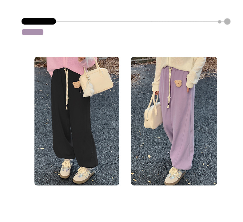 大きいサイズ レディース くまのマスコット付きルーズフリースカジュアルパンツ LL 3L 4L 5L