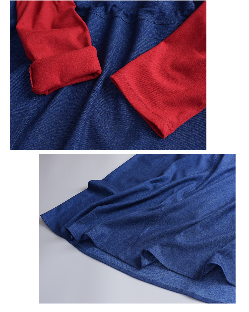 大きいサイズ レディース  フェイクツーピースワンピース（ニットインナー+デニムジャンパースカート） LL 3L 4L 5L