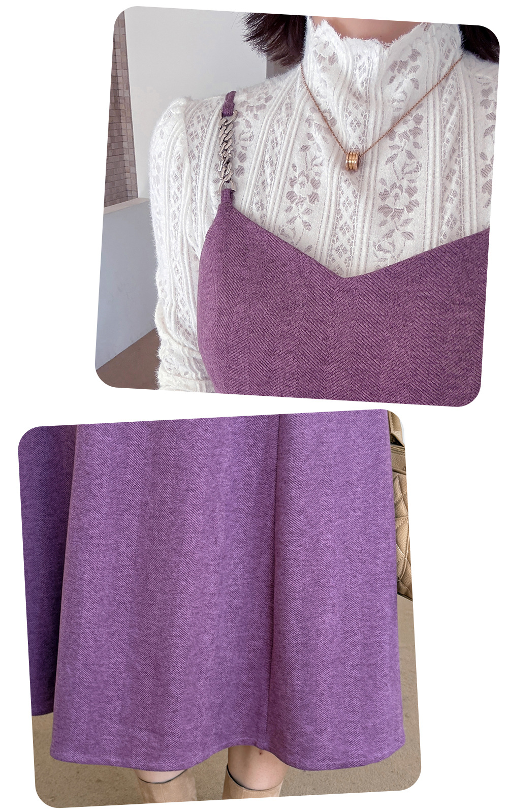 大きいサイズ レディース ツーピースセット（レーストップス+スリップワンピース） LL 3L 4L 5L