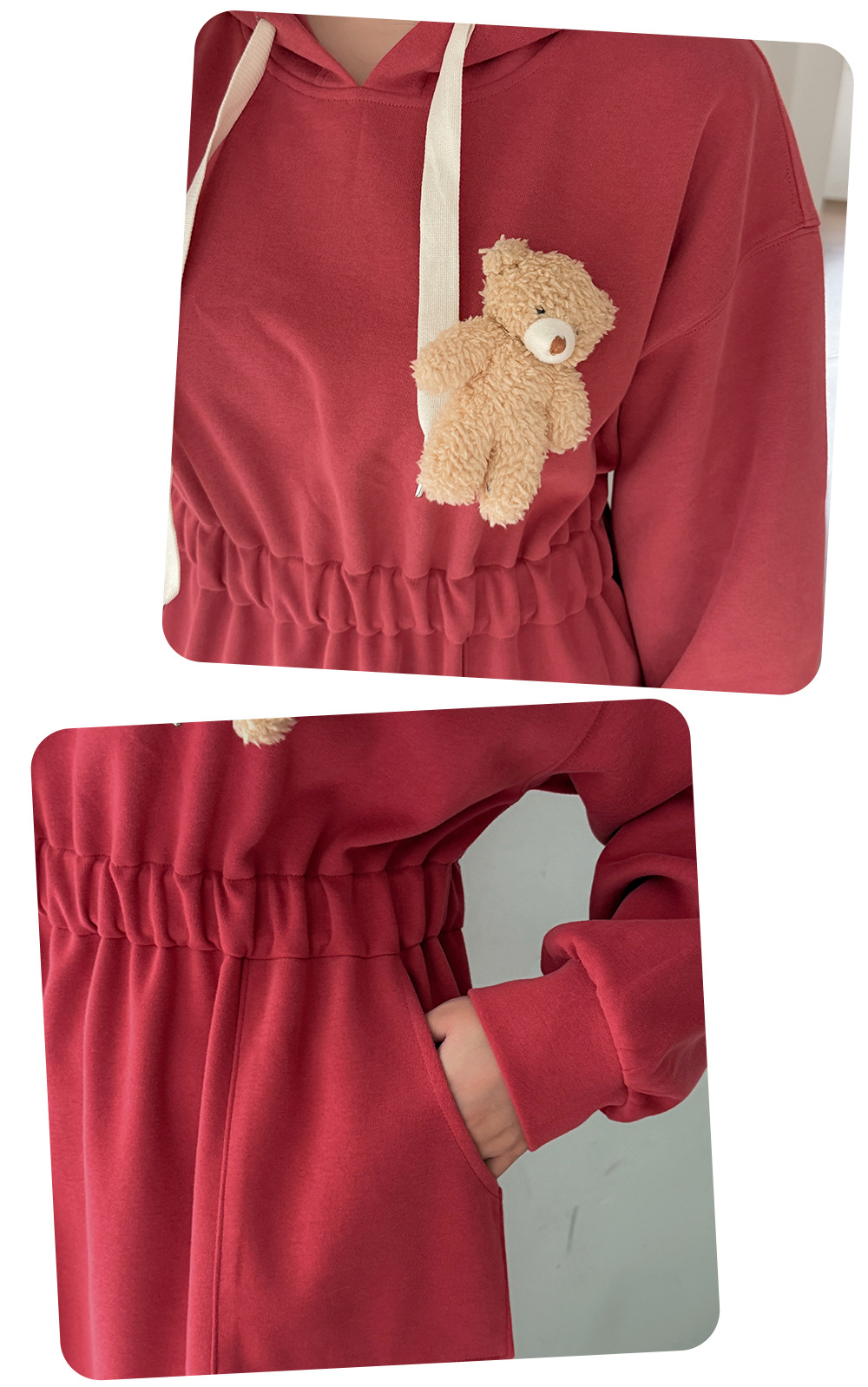 大きいサイズ レディース フード付きベアーマスコット厚手スウェットワンピース LL 3L 4L 5L