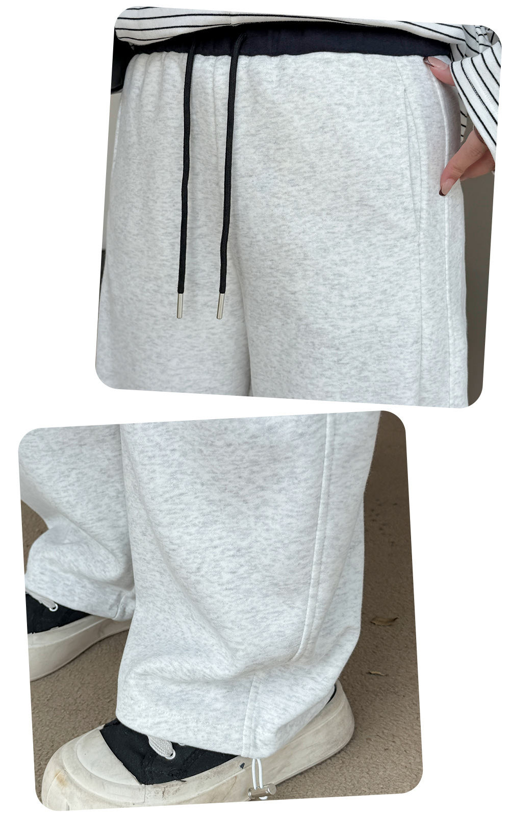 大きいサイズ レディース ニットコントラストウエストバンドストレートカジュアルパンツ LL 3L 4L 5L