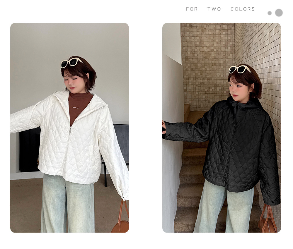 大きいサイズ レディース 軽量フード付きラメクロスステッチキルティングジャケット 3L 4L 5L