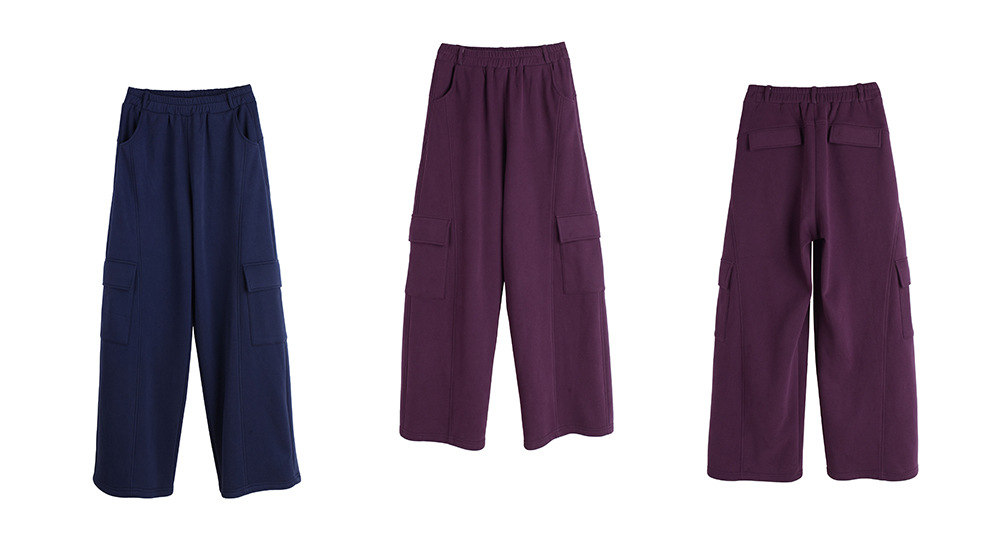 大きいサイズ レディース ニットフリース裏地ワイドレッグカーゴパンツ LL 3L 4L 5L