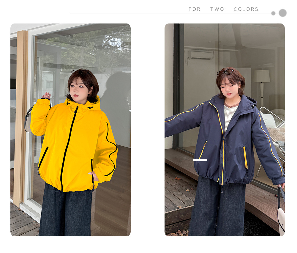 大きいサイズ レディース フード付きバイカラーパイピングカジュアルジャケット 3L 4L 5L