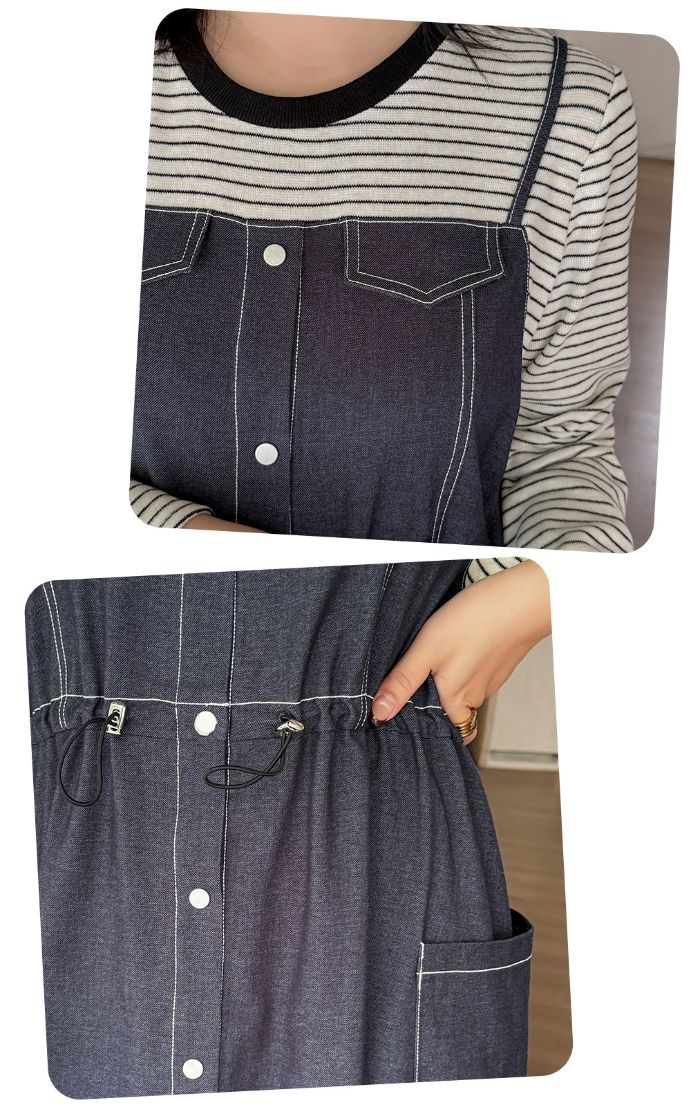 大きいサイズ レディース フェイクツーピースワンピース（ストライプシャツ＋デニムワンピース） LL 3L 4L 5L