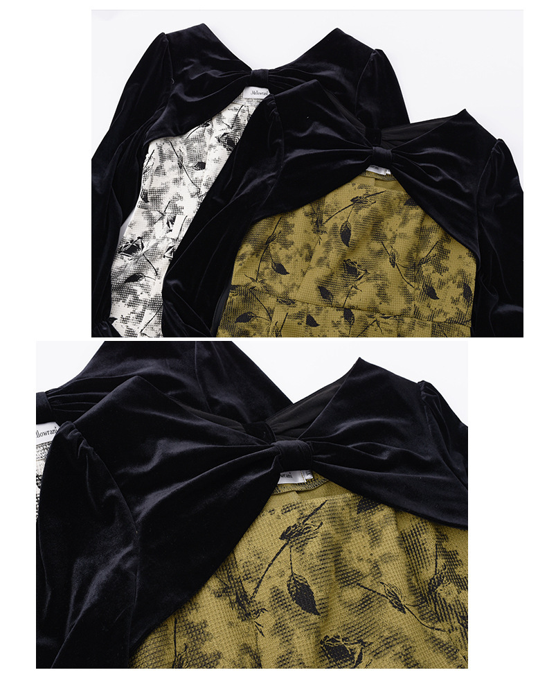 大きいサイズ レディース エレガントベルベットリボンプリントワンピース LL 3L 4L 5L