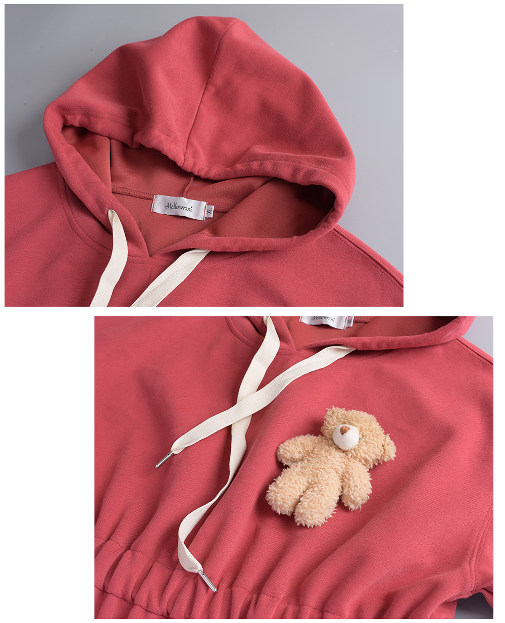 大きいサイズ レディース フード付きベアーマスコット厚手スウェットワンピース LL 3L 4L 5L