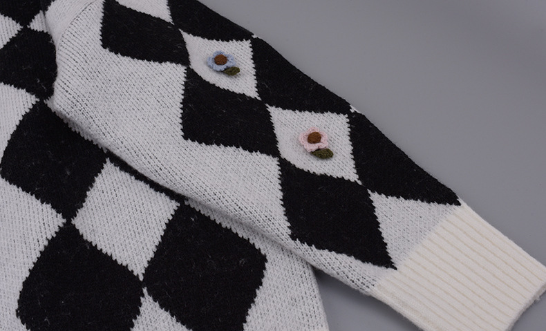 大きいサイズ レディース ラウンドネックレトロ小花ダイヤ柄プルオーバーセーター LL 3L 4L