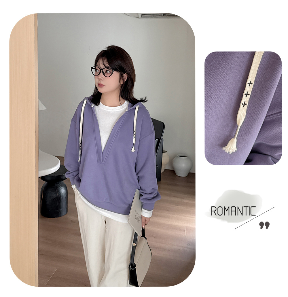 大きいサイズ レディース フード付き厚手フェイクツーピースカジュアルスウェットシャツ LL 3L 4L 5L