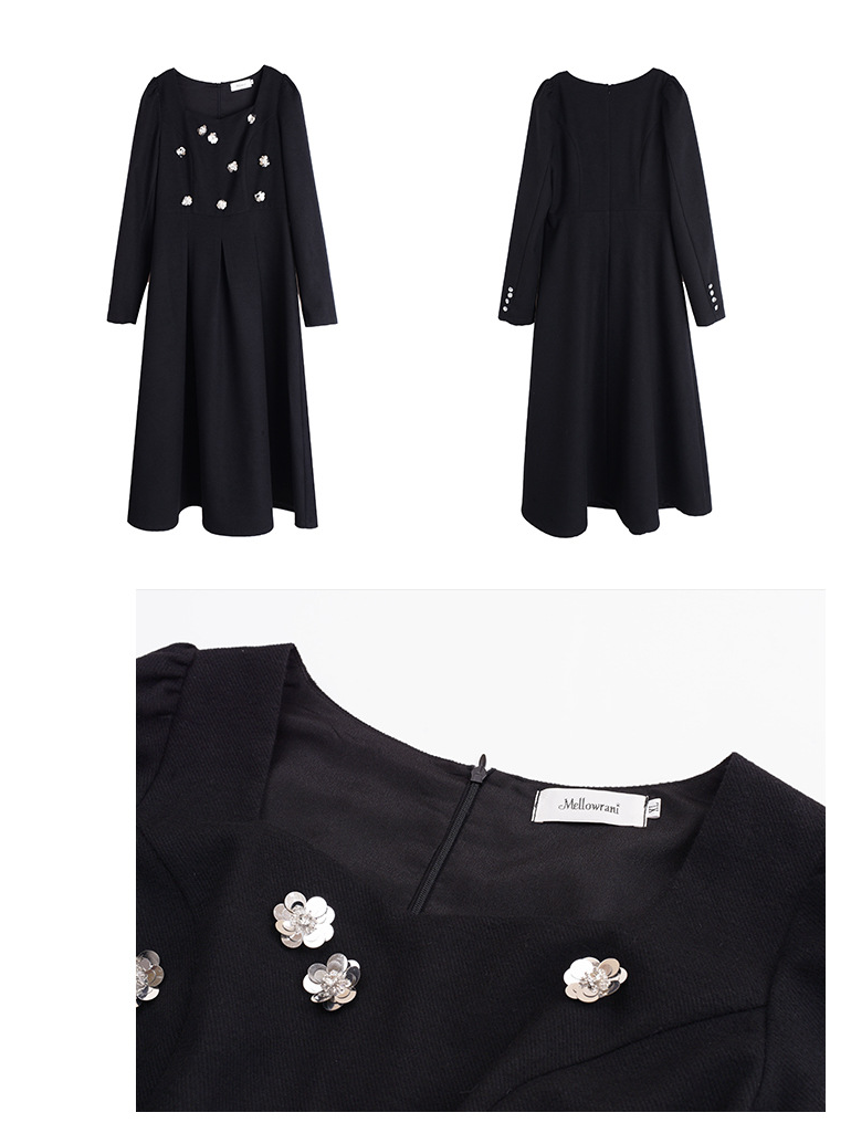 大きいサイズ レディース スパンコールスクエアネックブラックワンピース LL 3L 4L 5L