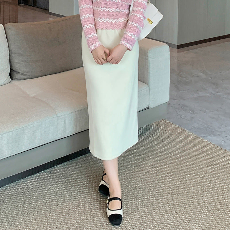 大きいサイズ レディース ストレートチューブミルキーホワイトロングスカート LL 3L 4L 5L