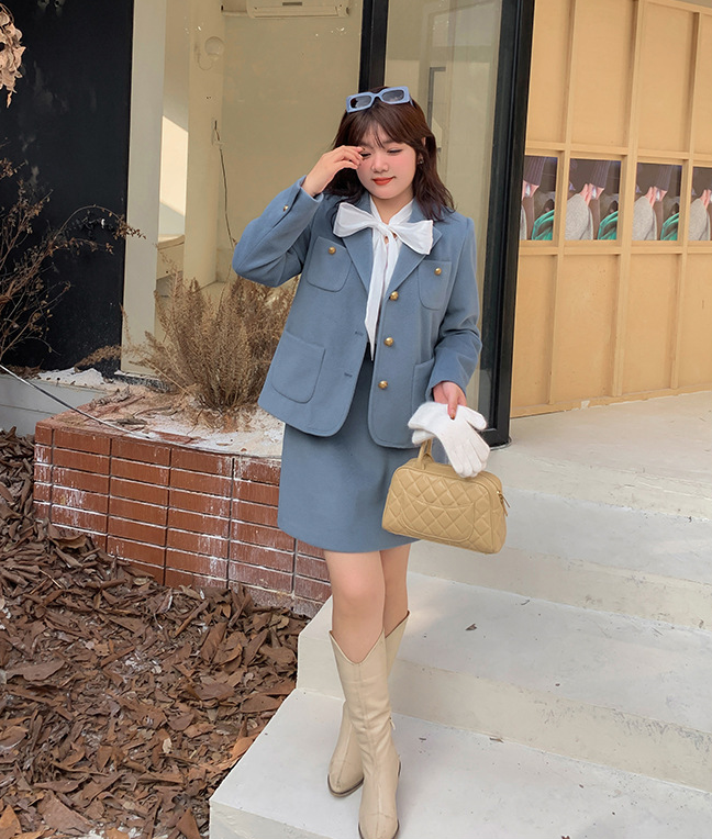 大きいサイズ レディース エレガント厚手セットアップスーツ（ジャケット+スカート） LL 3L 4L 5L