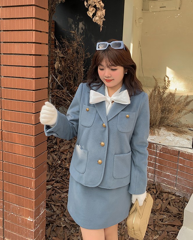 大きいサイズ レディース エレガント厚手セットアップスーツ（ジャケット+スカート） LL 3L 4L 5L