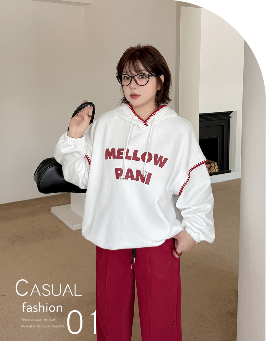 大きいサイズ レディース フード付きコントラストステッチスウェットシャツパーカー LL 3L 4L 5L