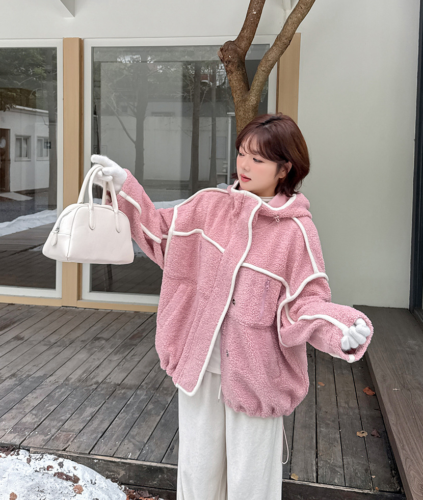 大きいサイズ レディース パイピングデザインボアフリースジャケット 3L 4L 5L