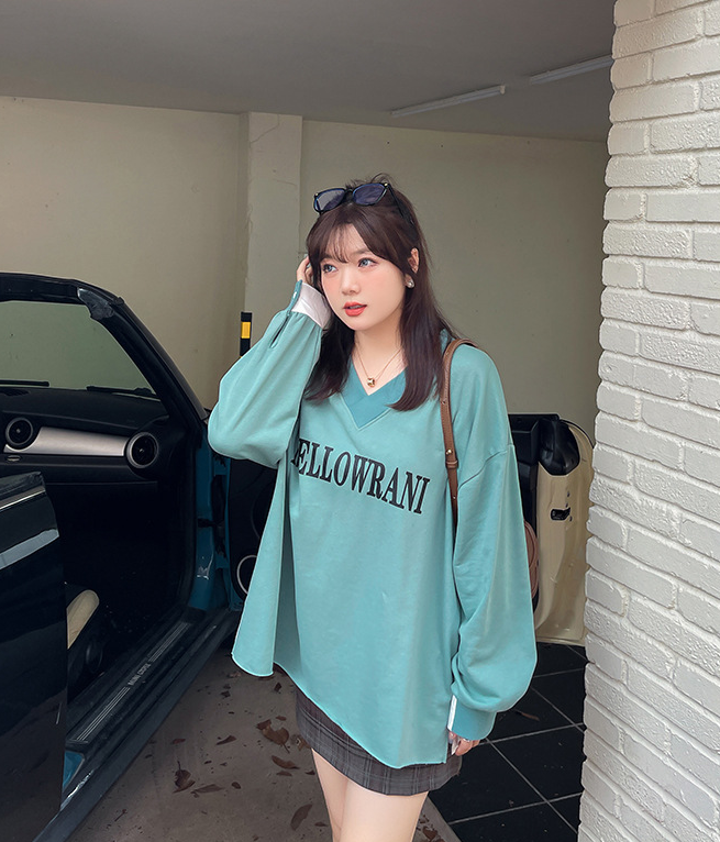 大きいサイズ レディース Vネックフェイクツーピースプルオーバースウェットシャツ LL 3L 4L 5L